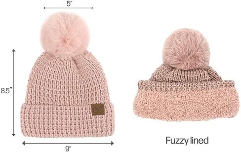 C.C Women Waffle Knit Fuzzy Sherpa Lined Pom Beanie & Mitten Winter Gloves Set in Saudi Arabia