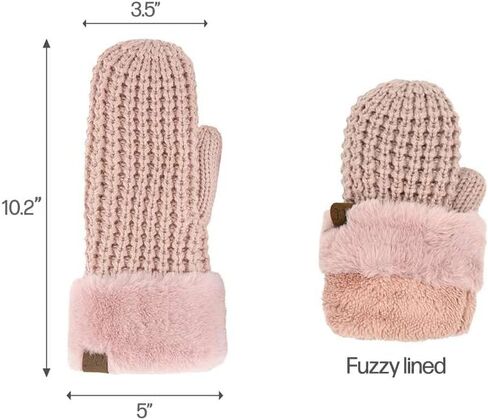 C.C Women Waffle Knit Fuzzy Sherpa Lined Pom Beanie & Mitten Winter Gloves Set in Saudi Arabia