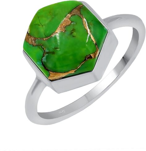 TISHAVI Natural Gemstone Rings For Women Sterling Silver, Solitaire Rings For Women Sterling Silver, 10mm Hexagon Stone Sterling Silver Rings For Women in Kuwait