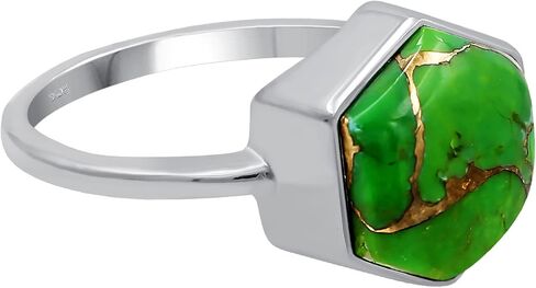 TISHAVI Natural Gemstone Rings For Women Sterling Silver, Solitaire Rings For Women Sterling Silver, 10mm Hexagon Stone Sterling Silver Rings For Women in Kuwait