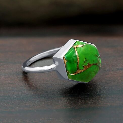TISHAVI Natural Gemstone Rings For Women Sterling Silver, Solitaire Rings For Women Sterling Silver, 10mm Hexagon Stone Sterling Silver Rings For Women in Kuwait
