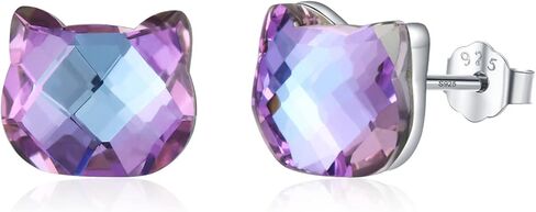 Cat Earrings 925 Sterling Silver Cute Animal Stud Earrings Purple Crystal Earrings Kitten Earrings Cat Jewelry Gift for Women Girl Teens, One Size, Metal, Cubic Zirconia in Saudi Arabia