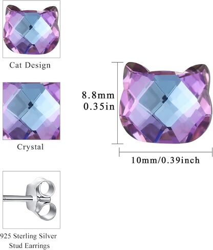 Cat Earrings 925 Sterling Silver Cute Animal Stud Earrings Purple Crystal Earrings Kitten Earrings Cat Jewelry Gift for Women Girl Teens, One Size, Metal, Cubic Zirconia in Saudi Arabia