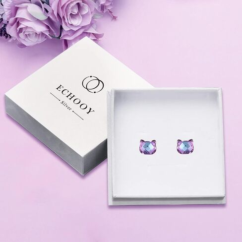 Cat Earrings 925 Sterling Silver Cute Animal Stud Earrings Purple Crystal Earrings Kitten Earrings Cat Jewelry Gift for Women Girl Teens, One Size, Metal, Cubic Zirconia in Saudi Arabia