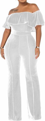 بذلة نسائية مثيرة بدون أكتاف من KnoInt بذلة طويلة أنيقة مكشكشة غير رسمية بأرجل واسعة وسراويل طويلة ملابس النادي in Kuwait