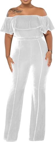 بذلة نسائية مثيرة بدون أكتاف من KnoInt بذلة طويلة أنيقة مكشكشة غير رسمية بأرجل واسعة وسراويل طويلة ملابس النادي in Kuwait