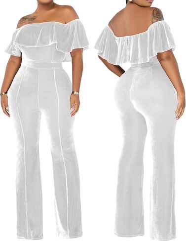 بذلة نسائية مثيرة بدون أكتاف من KnoInt بذلة طويلة أنيقة مكشكشة غير رسمية بأرجل واسعة وسراويل طويلة ملابس النادي in Kuwait