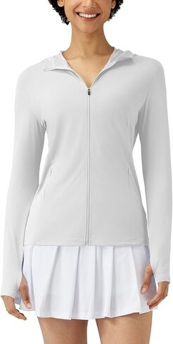 سترات Ivicoer النسائية للحماية من الشمس بعامل حماية من أشعة الشمس 50+ بسحاب وأكمام طويلة للمشي لمسافات طويلة وخفيفة الوزن مع جيوب in Kuwait