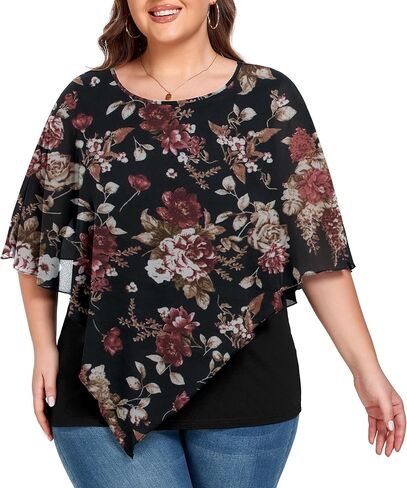 OLRIK مقاس كبير لقمصان الصيف النسائية الأنيقة، بلوزات شيفون غير رسمية، قمصان قصيرة الأكمام in Kuwait