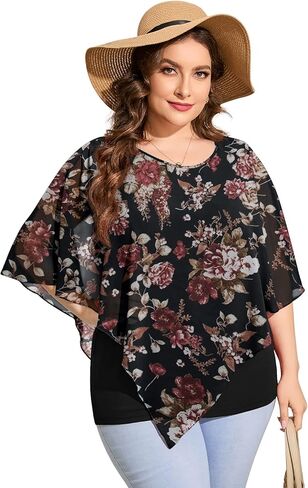 OLRIK مقاس كبير لقمصان الصيف النسائية الأنيقة، بلوزات شيفون غير رسمية، قمصان قصيرة الأكمام in Kuwait