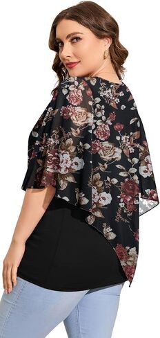 OLRIK مقاس كبير لقمصان الصيف النسائية الأنيقة، بلوزات شيفون غير رسمية، قمصان قصيرة الأكمام in Kuwait