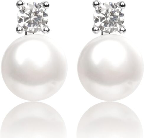 أقراط اللؤلؤ الطبيعي الحقيقي للنساء زركون 925 من الفضة الاسترليني أقراط مصنوعة يدويًا مجوهرات للنساء هدايا AAAA جودة لؤلؤ المياه العذبة الأبيض الطبيعي in Kuwait