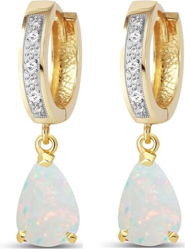 Galaxy Gold GG 1.58 Carat 14k Solid Gold Hoop Earrings with Genuine Diamonds and Natural Dangling Opals in Saudi Arabia