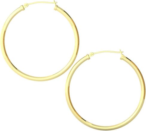 ابتسامة فضية 14 قيراط أقراط دائرية لا نهاية لها من الذهب الأصفر | أقراط أنبوبية خفيفة الوزن | أقراط دائرية جذابة| اختيار مثالي للذكرى السنوية وعيد الميلاد لها | قياس 2.25 ملم in Kuwait