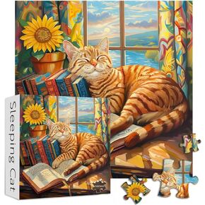 Cat Puzzles for Adults 1000 Pieces and up, PICKFORU Animal Jigsaw Puzzles Collection Funny Sleep Kitty, Book Puzzle as Gift for Cat Lovers