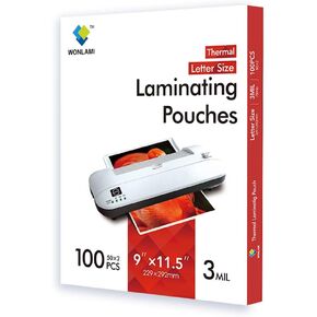 Thermal Laminating Pouches, 3 mil, Letter Size, 9×11.5 inches, 100(50×2) Packs, Used for Laminator Machine by WONLAMI