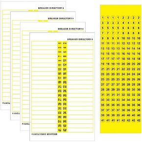 Electrical Panel Label Breaker, Strong Adhesive Circuit Breaker Directory Sticker for Door Electrical Box, Up to 42 Entries, Identification Number Directory for House/Office/Commercial, 5 sheet Yellow