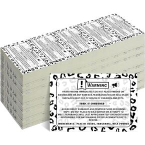 Yeaqee 500 Pcs Freshie Warning Label Stickers with Leopard Background Design 2.25 x 1.25 Inches Waterproof Freshies Care Instructions Labels for Car Supplies and DIY Crafts