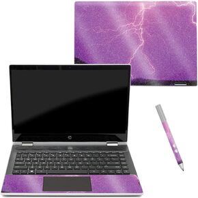 MightySkins Glossy Glitter Skin for Pavilion x360 14" (2018) - Purple Lightning | Protective, Durable High-Gloss Glitter Finish | Easy to Apply, Remove, and Change Styles | Made in The USA