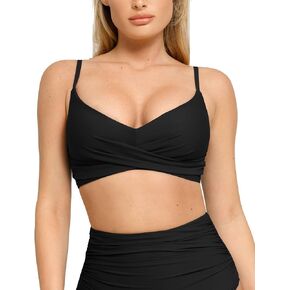 Popilush The Shapewear Swimsuit Top Bikini Top Twist Front V Neck Push Up Padded with Adjustable Straps Bathing Suit Tops