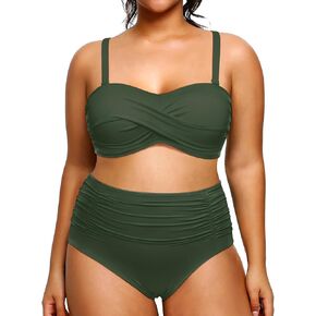 Yonique Women Plus Size High Waisted Bikini Sets Two Piece Strapless Swimsuits Tummy Control Bathing Suit Bandeau Swimwear