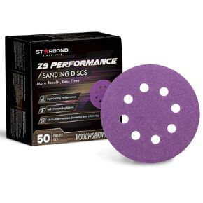 5 inch Premium Ceramic Alumina Sanding Discs — Self-Sharpening Grits — Faster Sanding in Less Time, More Cutting Power — 8 Hole Hook and Loop for Wood, Metal, Auto Body, 50 Pack (Grits 80,120,180,240)