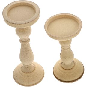 Ciieeo 2 Pcs Candle Holders Tabletop Decor Dining Room Table Decor Wooden Decor Unfinished Wood Candle Holder Wood Pillar Retro Candlestick Stand Household Candle Holders Candle Stand MDF