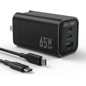 شاحن USB C أسود، MOKiN GaN+ PD 3.0 65W شحن سريع مع قابس قابل للطي، شاحن صغير لهاتف iPhone 15 14 13 12 Pro/Plus/Pro Max، iPad Pro، MacBook Pro، Galaxy S23، XPS 13، Apple Watch. in Kuwait