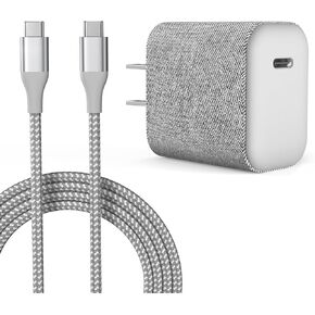 35W High Speed USB C Charger for iPhone 15, Fast Charging Block Type C Port GaN Fabric Wall Plug Power Adapter with USB C to C Cable 5FT Nylon Braided Cord for iPhone 15 Pro/15 Pro Max