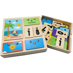 New Wooden Desktop Learning Calendar, Children Calendar Toys, Easy to Store, Montessori Calendar Preschool Toy Gifts for Boys and Girls 3 yrs up
