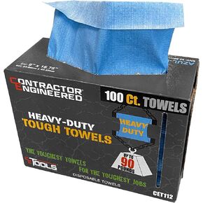 Heavy-Duty Tough Towels, Blue Shop Towels, Disposable Shop Towels, High Durability, Very Low Lint, Made in USA, 100 Sheets, 9"x16.75"
