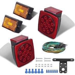 All Star Truck Parts] 12V LED Trailer Light Wiring Kit Super Bright Submersible Boat Trailer Lights Utility Brake Turn Tail License Lights for Under 80" Camper Truck RV Snowmobile DOT IP68 Waterproof
