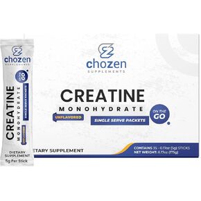 ChoZen Supplements Creatine Monohydrate Powder - 5g (5000mg) | Single Serve Packets | 35 Stick Packs | Keto Friendly | Vegan