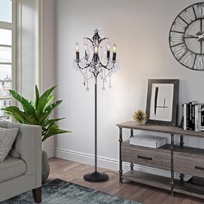 TOCHIC 5-Light Farmhouse Tranditional Crystal Floor Lamp, Black Craft Candelabra Lighting Fixture 65'' Tall for Living Room, Dining Room, Entryway, Bedroom
