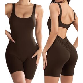 Women's V Back Scrunch One Piece Jumpsuit Sleeveless Backless Tummy Control Romper Workout Yoga Shorts Rompers