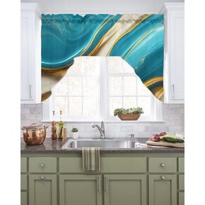 Spring Summer Flowers Swag Valance Kitchen Curtains, Rod Pocket Valance Curtain Panels for Bedroom Living Room Bathroom Cafe Windows, Sunflower Lavender Eucalyptus White 56''x36''