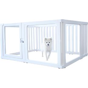 24" Pet Playpen with Door,Dog Playpen,Puppy Playpen,Clear View,Easy Assemble,Puppy Safety Fence Pen，for Small Dogs,Puppies (6 Plastic Panels+4 Transparent Panels)