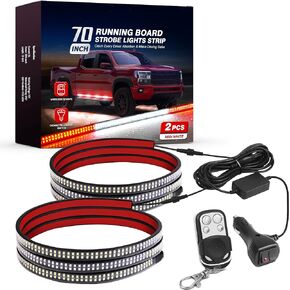 MICTUNING 2PCS 70 inch Running Board Lights 1152 LED Sequential Emergency Strobe Lights Strip Red White Safety Warning Flashing Light Flexible Hazard Light Bar for Trucks Pickup Trailer