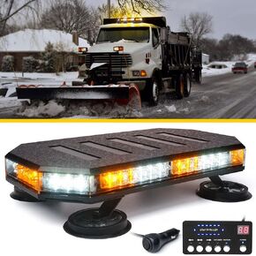 Lumenix 42 LED على السطح ستروب منارة ضوء بار تصميم براءة اختراع، تحذير من مخاطر المرور وامض أضواء المحراث مع وحدة تحكم لمركبات البناء في حالات الطوارئ والشاحنات والسيارات البريدية Snowplow - العنبر / الأبيض