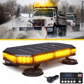LUMENIX 42 LED Rooftop Strobe Beacon Light Bar Patent Design, Traffic Hazard Warning Flashing Plow Lights w/Controller for Emergency Construction Vehicles Trucks Postal Cars Snowplow - Amber/White