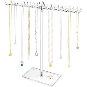Necklace Holder Organizer Jewelry Stand,Acrylic Necklace Organizer Stand,Clear Jewelry Holder Display Rack for Necklaces,Bracelets,Rings,Earrings
