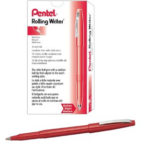Pentel® Rolling Writer® Pens, Medium Point, 0.8 mm, Black Barrel, Black Ink, Pack Of 12 Pens