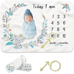 Kooser Monthly Milestone Baby Blanket | Baby Milestone Blanket for Baby Girl & Baby Boy with 2 Milestone Markers & Sticker | Soft Lightweight Blanket | Washable Newborn Blanket with Growth Chart.