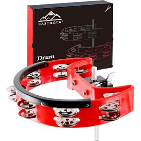 EASTROCK Drum Set Tambourine with Mounting Eye Bolt,Tambourine for Drum Set,Hi Hat Tambourine Drum Set (Single row of jingles, Red)