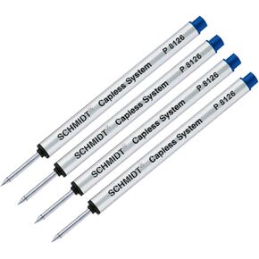 4 Pack - Schmidt P8126 Short Version at 3.88" Capless Rollerball Refill - Blue