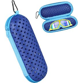 Swim Goggles Case, EVA Breathable Swimming Goggles Protective Cover Shell with Clip Portable Zipper Sunglasses Soft Case Arena Swim Glasses Storage Equipment Bag for Men Women (Dark Blue) in Saudi Arabia