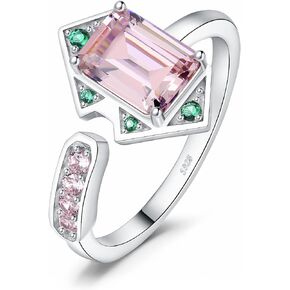 JewelryPalace Geometric Emerald Cut 2.8ct Pink Cubic Zirconia Rings for Women, Art Deco 14K White Gold 925 Sterling Silver Open Adjustable Ring for Girl, CZ Gemstone Jewelry Sets Rings