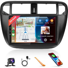 9 inch Wireless Car Play Car Radio for Honda Civic 1996-2001 with Wireless Android Auto,Podofo HD IPS Touch Screen Bluetooth Car Stereo with GPS WiFi FM/RDS Radio Backup Camera【2G RAM+64G ROM】