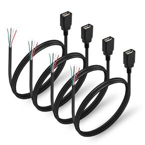 4Pcs USB 2.0 Male Plug 4pin Bare Wire USB Power Data Cable DIY Pigtail Cable for USB Equipment Installed or Replacement Repair DIY Cable (USB A Male)