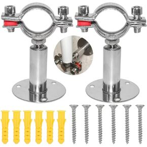 Beduan 1.26 Inch Stainless Steel Pipe Support Wall Ceiling Mount Pipe Strap Clamp Adjustable Pipe Bracket Holder for PVC Metal Water Pipe Tube Fitting (Range 32-34mm/1.26"-1.34",Height:100mm-200mm)